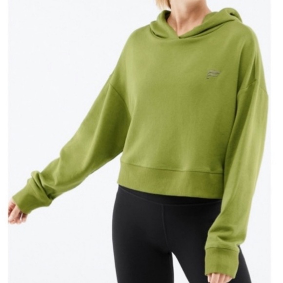 Fabletics Tops - Fabletics Womens Cindy  Dark Sage Green Cropped Hooded Sweatshirt size small